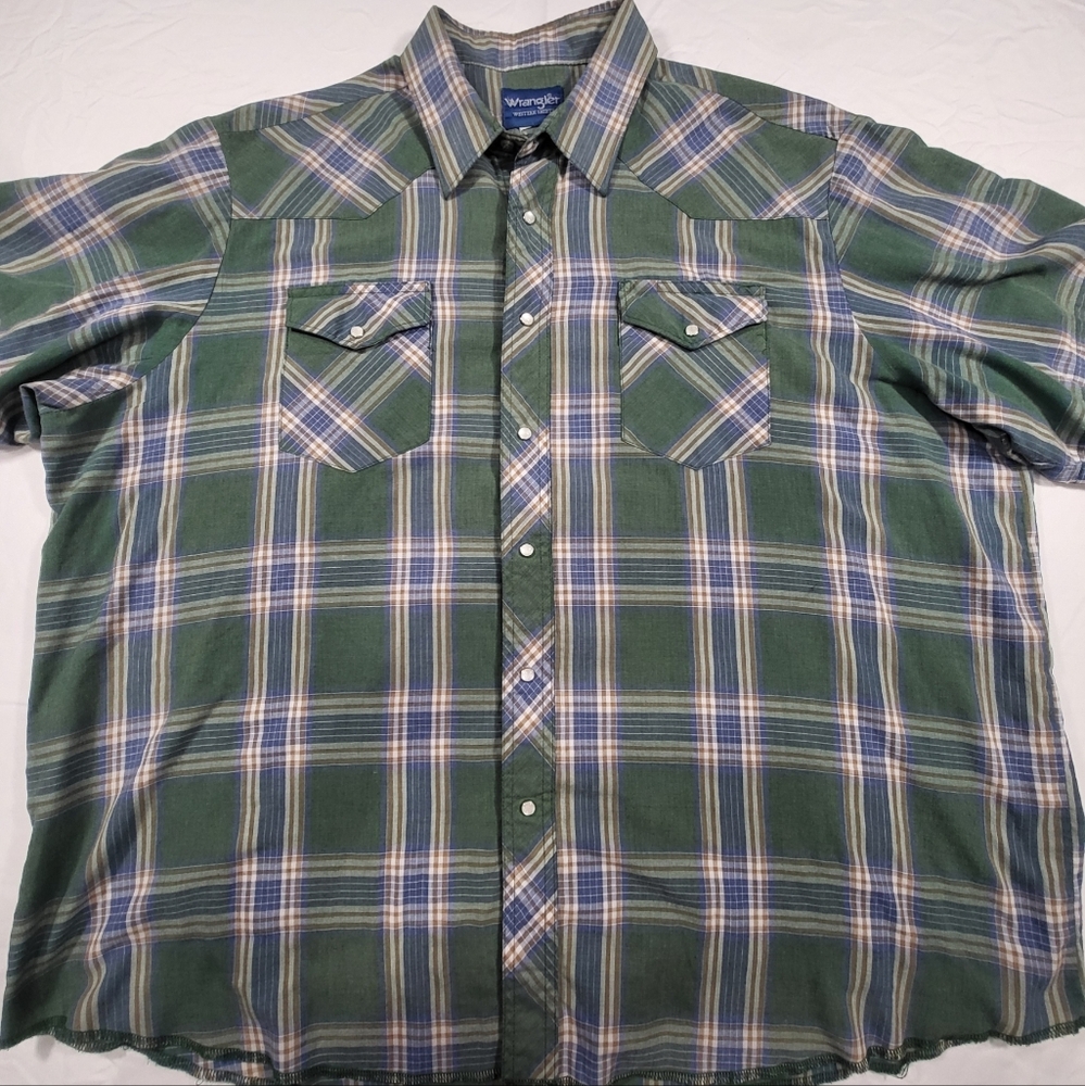 Wrangler Western Shirt Pearl Snap Button Up Long Sleeve Shirt Size XL green.